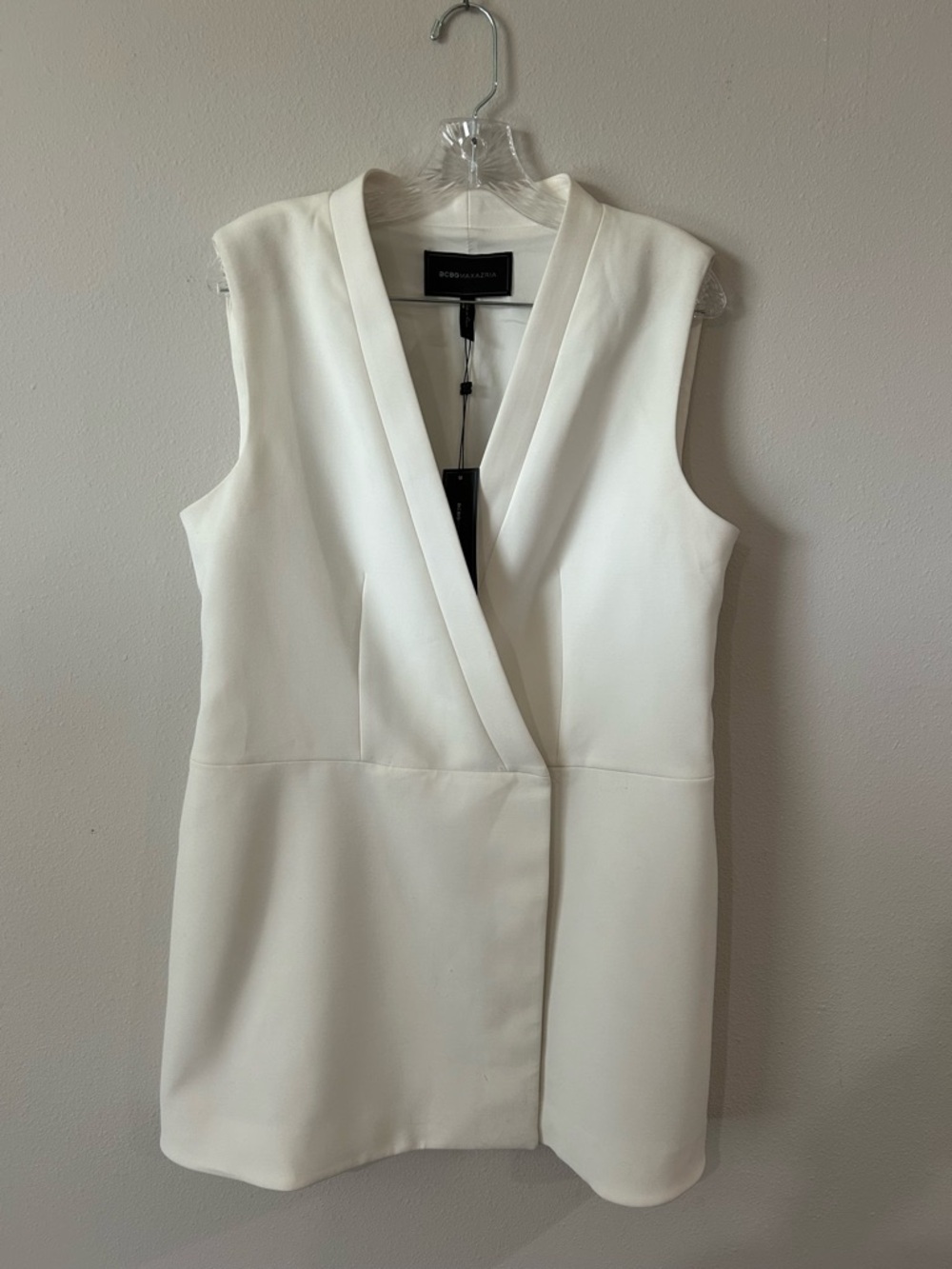 BCBGMaxAzria Sleeveless Cream Wrap-Style Mini Dress